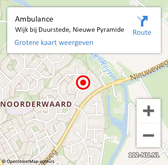 Locatie op kaart van de 112 melding: Ambulance Wijk bij Duurstede, Nieuwe Pyramide op 8 augustus 2015 11:31