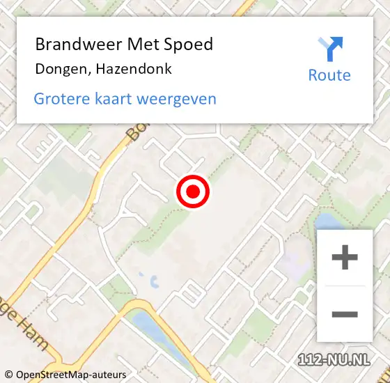 Locatie op kaart van de 112 melding: Brandweer Met Spoed Naar Dongen, Hazendonk op 8 augustus 2015 12:19