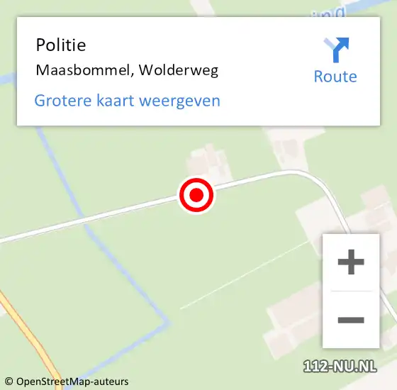 Locatie op kaart van de 112 melding: Politie Maasbommel, Wolderweg op 8 augustus 2015 12:41