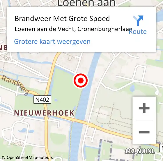 Locatie op kaart van de 112 melding: Brandweer Met Grote Spoed Naar Loenen aan de Vecht, Cronenburgherlaan op 8 augustus 2015 13:01