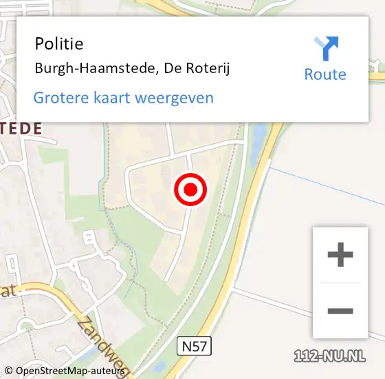 Locatie op kaart van de 112 melding: Politie Burgh-Haamstede, De Roterij op 8 augustus 2015 13:36