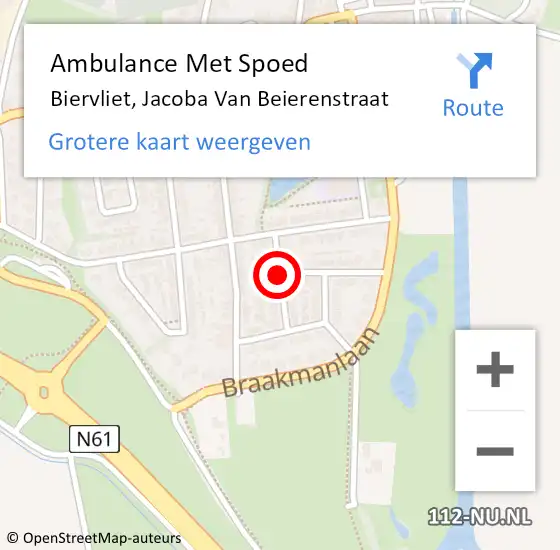 Locatie op kaart van de 112 melding: Ambulance Met Spoed Naar Biervliet, Jacoba Van Beierenstraat op 8 augustus 2015 13:46