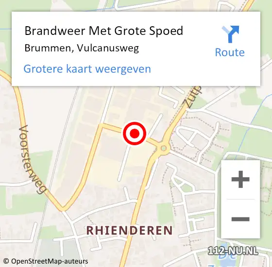 Locatie op kaart van de 112 melding: Brandweer Met Grote Spoed Naar Brummen, Vulcanusweg op 8 augustus 2015 14:44