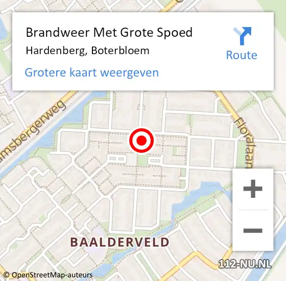 Locatie op kaart van de 112 melding: Brandweer Met Grote Spoed Naar Hardenberg, Boterbloem op 8 augustus 2015 17:33