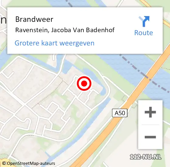 Locatie op kaart van de 112 melding: Brandweer Ravenstein, Jacoba Van Badenhof op 8 augustus 2015 18:27