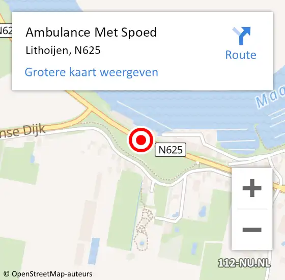 Locatie op kaart van de 112 melding: Ambulance Met Spoed Naar Lithoijen, N625 op 8 augustus 2015 18:32