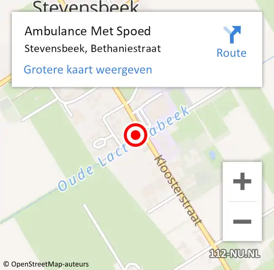 Locatie op kaart van de 112 melding: Ambulance Met Spoed Naar Stevensbeek, Bethaniestraat op 8 augustus 2015 21:08