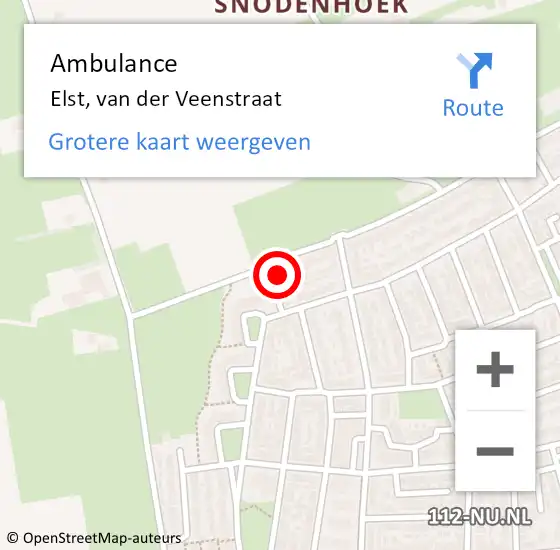 Locatie op kaart van de 112 melding: Ambulance Elst, van der Veenstraat op 8 augustus 2015 21:32
