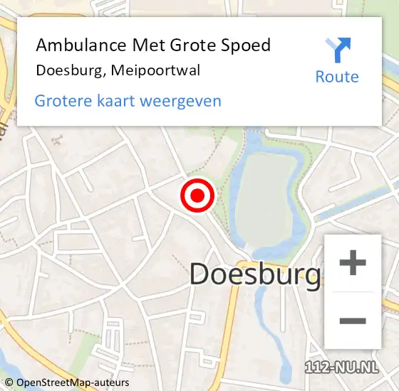 Locatie op kaart van de 112 melding: Ambulance Met Grote Spoed Naar Doesburg, Meipoortwal op 8 augustus 2015 21:45