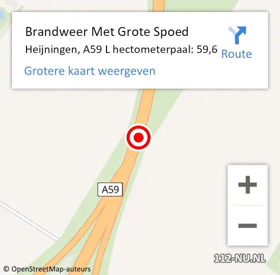 Locatie op kaart van de 112 melding: Brandweer Met Grote Spoed Naar Heijningen, A59 R hectometerpaal: 61,0 op 8 augustus 2015 23:53