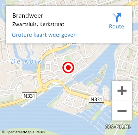 Locatie op kaart van de 112 melding: Brandweer Zwartsluis, Kerkstraat op 8 augustus 2015 23:58