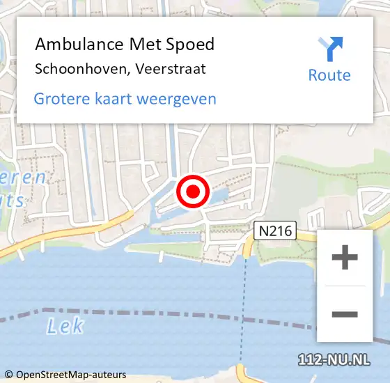 Locatie op kaart van de 112 melding: Ambulance Met Spoed Naar Schoonhoven, Veerstraat op 9 augustus 2015 01:01