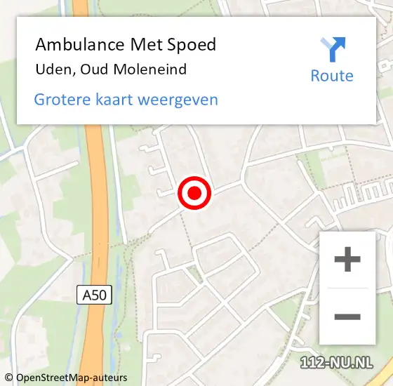 Locatie op kaart van de 112 melding: Ambulance Met Spoed Naar Uden, Oud Moleneind op 9 augustus 2015 01:50