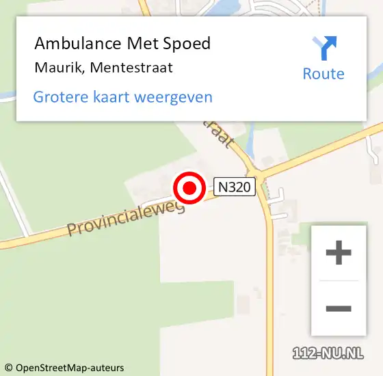 Locatie op kaart van de 112 melding: Ambulance Met Spoed Naar Maurik, Mentestraat op 9 augustus 2015 03:48