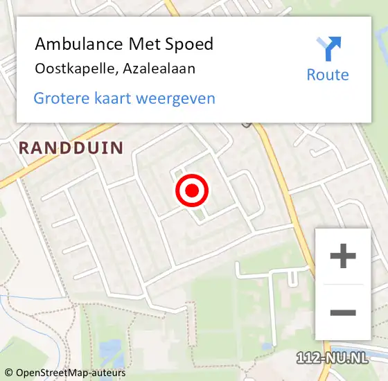 Locatie op kaart van de 112 melding: Ambulance Met Spoed Naar Oostkapelle, Azalealaan op 9 augustus 2015 04:06