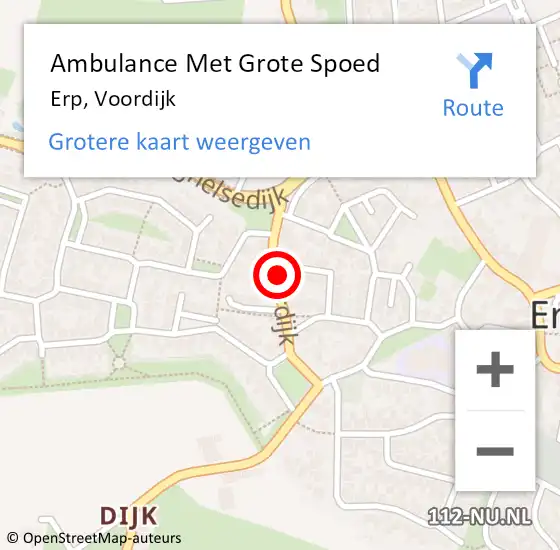 Locatie op kaart van de 112 melding: Ambulance Met Grote Spoed Naar Erp, Voordijk op 9 augustus 2015 04:39