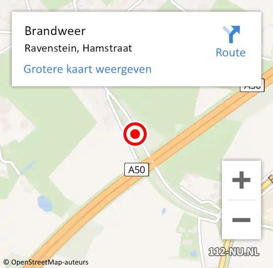 Locatie op kaart van de 112 melding: Brandweer Ravenstein, Hamstraat op 9 augustus 2015 04:45