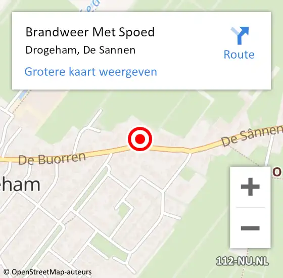 Locatie op kaart van de 112 melding: Brandweer Met Spoed Naar Drogeham, De Sannen op 9 augustus 2015 07:01