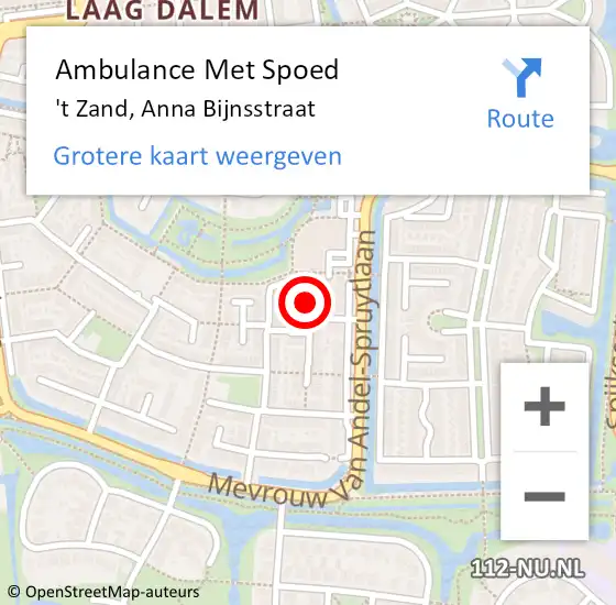 Locatie op kaart van de 112 melding: Ambulance Met Spoed Naar 't Zand, Anna Bijnsstraat op 9 augustus 2015 08:48