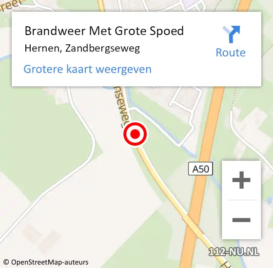 Locatie op kaart van de 112 melding: Brandweer Met Grote Spoed Naar Hernen, Zandbergseweg op 9 augustus 2015 08:54