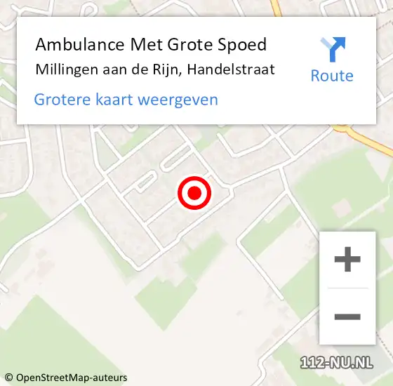 Locatie op kaart van de 112 melding: Ambulance Met Grote Spoed Naar Millingen aan de Rijn, Handelstraat op 9 augustus 2015 09:39