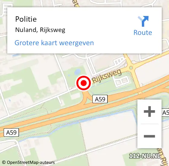 Locatie op kaart van de 112 melding: Politie Nuland, Rijksweg op 9 augustus 2015 12:08