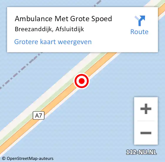 Locatie op kaart van de 112 melding: Ambulance Met Grote Spoed Naar Breezanddijk, Afsluitdijk op 9 augustus 2015 12:28