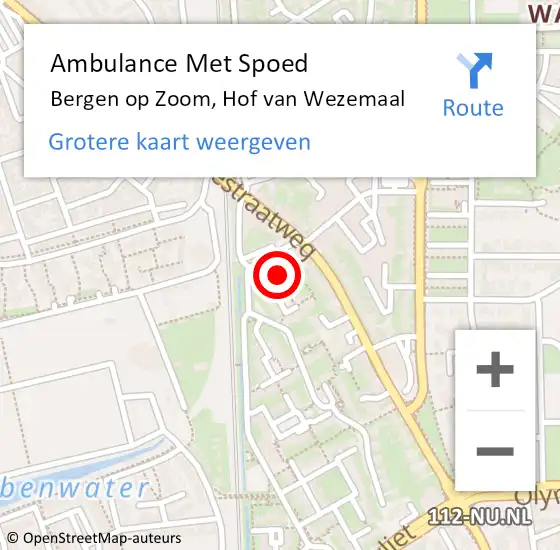 Locatie op kaart van de 112 melding: Ambulance Met Spoed Naar Bergen op Zoom, Hof van Wezemaal op 9 augustus 2015 12:39