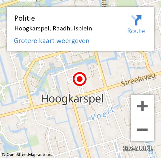 Locatie op kaart van de 112 melding: Politie Hoogkarspel, Raadhuisplein op 9 augustus 2015 13:05