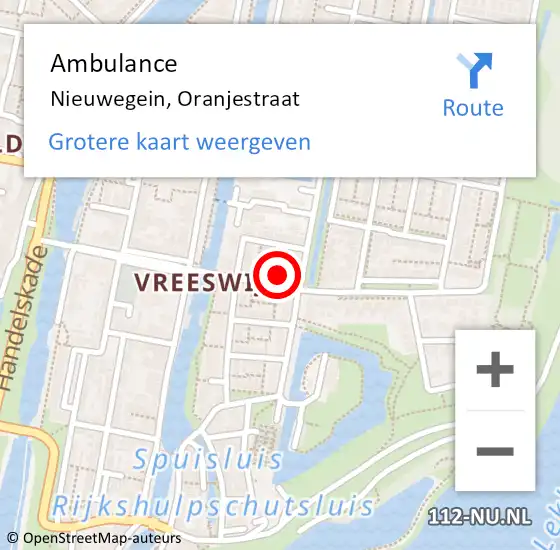 Locatie op kaart van de 112 melding: Ambulance Nieuwegein, Oranjestraat op 9 augustus 2015 13:17