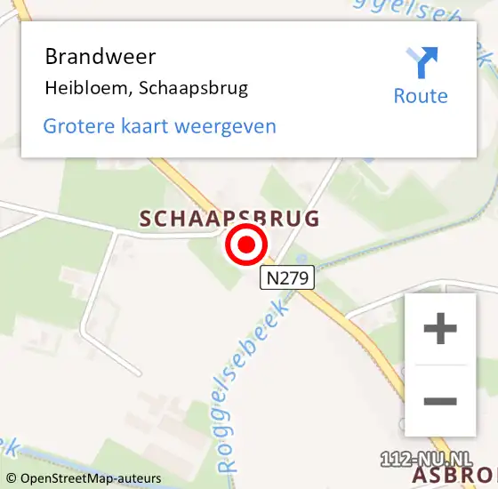 Locatie op kaart van de 112 melding: Brandweer Heibloem, Schaapsbrug op 9 augustus 2015 14:20
