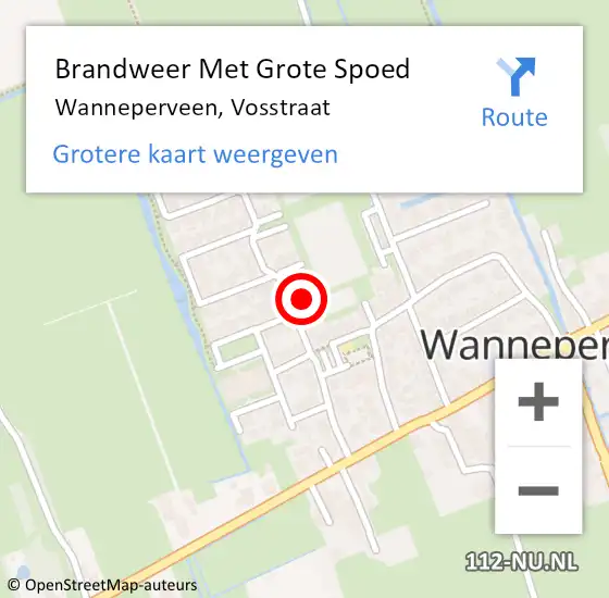 Locatie op kaart van de 112 melding: Brandweer Met Grote Spoed Naar Wanneperveen, Vosstraat op 9 augustus 2015 14:31