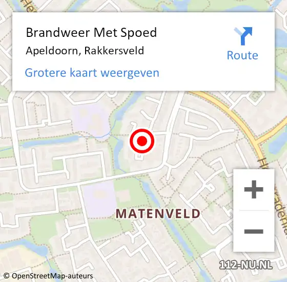 Locatie op kaart van de 112 melding: Brandweer Met Spoed Naar Apeldoorn, Rakkersveld op 9 augustus 2015 14:50