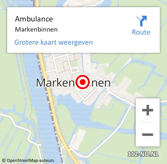 Locatie op kaart van de 112 melding: Ambulance Markenbinnen op 9 augustus 2015 15:17