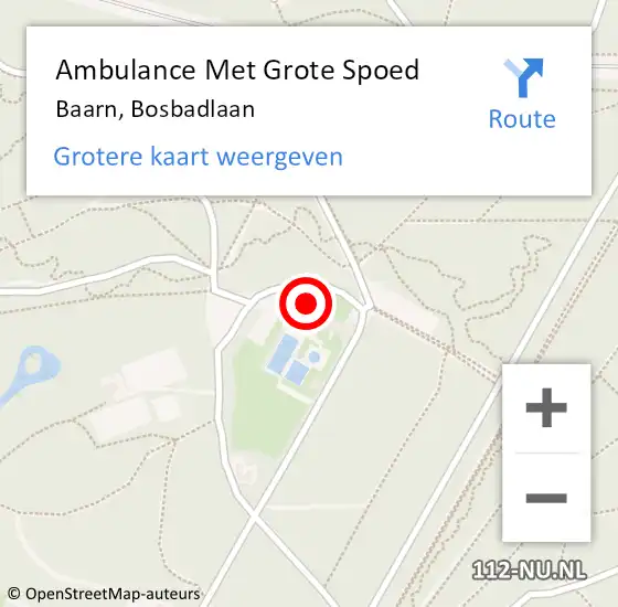 Locatie op kaart van de 112 melding: Ambulance Met Grote Spoed Naar Baarn, Bosbadlaan op 9 augustus 2015 15:28