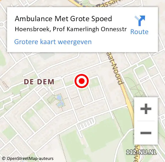 Locatie op kaart van de 112 melding: Ambulance Met Grote Spoed Naar Hoensbroek, Prof Kamerlingh Onnesstr op 9 augustus 2015 15:42