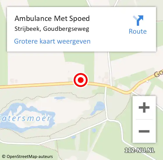 Locatie op kaart van de 112 melding: Ambulance Met Spoed Naar Strijbeek, Goudbergseweg op 9 augustus 2015 16:00