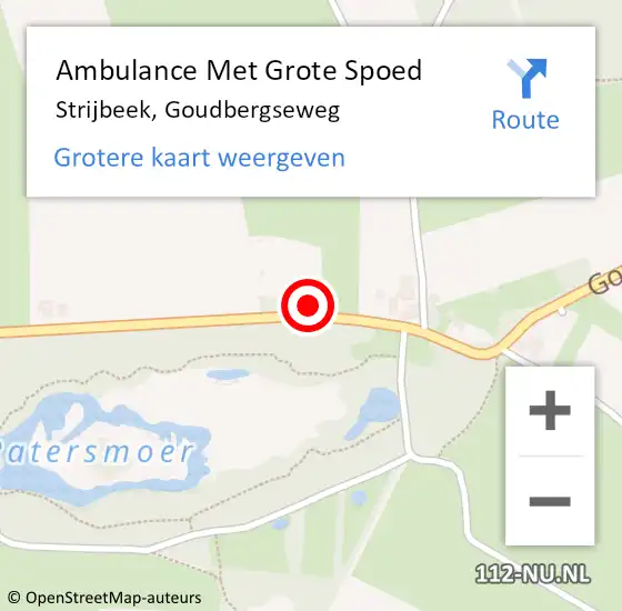 Locatie op kaart van de 112 melding: Ambulance Met Grote Spoed Naar Strijbeek, Goudbergseweg op 9 augustus 2015 16:02