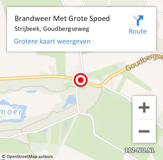 Locatie op kaart van de 112 melding: Brandweer Met Grote Spoed Naar Strijbeek, Goudbergseweg op 9 augustus 2015 16:04