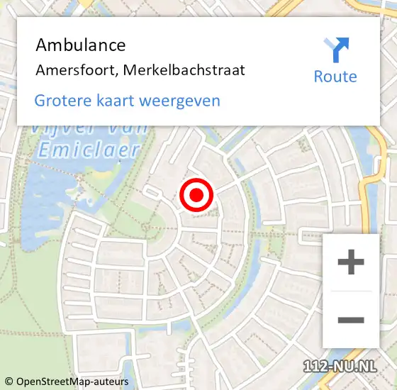 Locatie op kaart van de 112 melding: Ambulance Amersfoort, Merkelbachstraat op 9 augustus 2015 16:49