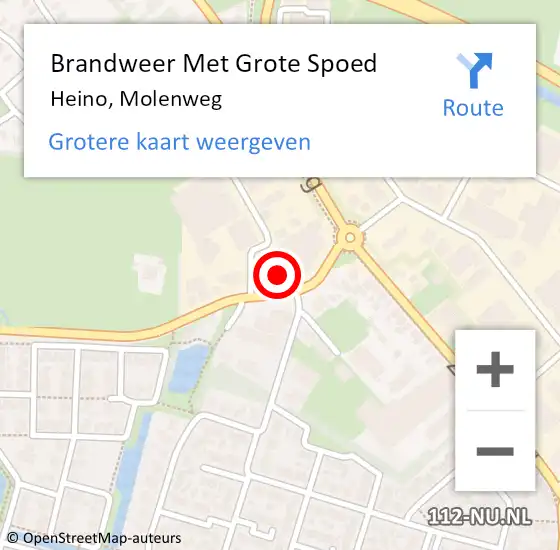 Locatie op kaart van de 112 melding: Brandweer Met Grote Spoed Naar Heino, Molenweg op 9 augustus 2015 16:54