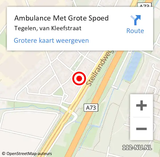 Locatie op kaart van de 112 melding: Ambulance Met Grote Spoed Naar Tegelen, van Kleefstraat op 9 augustus 2015 17:34