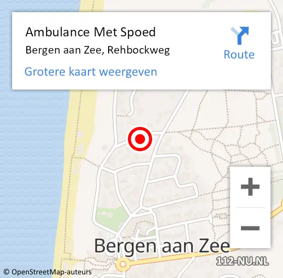 Locatie op kaart van de 112 melding: Ambulance Met Spoed Naar Bergen aan Zee, Rehbockweg op 9 augustus 2015 20:26