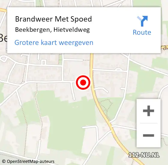 Locatie op kaart van de 112 melding: Brandweer Met Spoed Naar Beekbergen, Hietveldweg op 10 augustus 2015 01:37