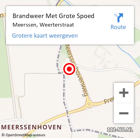 Locatie op kaart van de 112 melding: Brandweer Met Grote Spoed Naar Meerssen, Weerterstraat op 10 augustus 2015 02:14