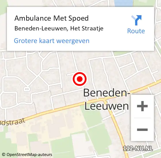 Locatie op kaart van de 112 melding: Ambulance Met Spoed Naar Beneden-Leeuwen, Het Straatje op 10 augustus 2015 03:44