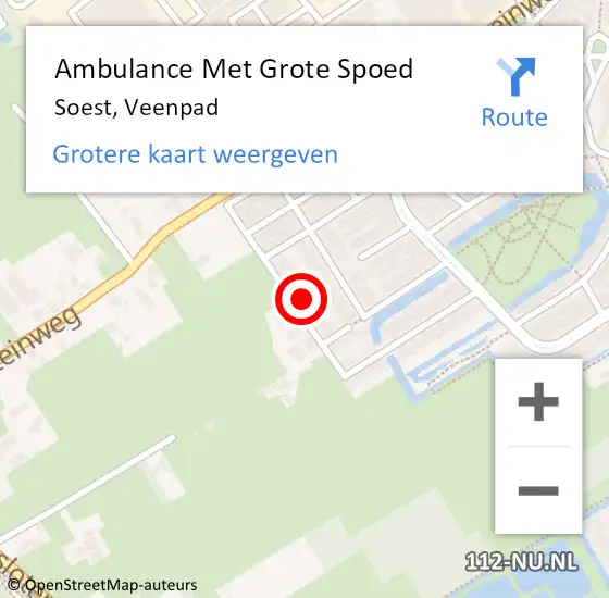 Locatie op kaart van de 112 melding: Ambulance Met Grote Spoed Naar Soest, Veenpad op 16 november 2013 20:58