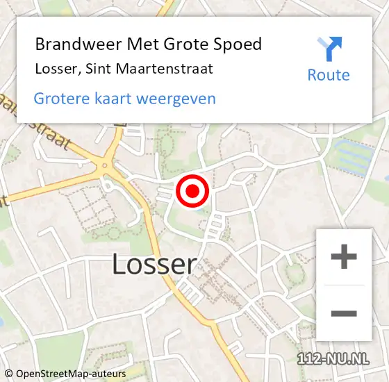 Locatie op kaart van de 112 melding: Brandweer Met Grote Spoed Naar Losser, Sint Maartenstraat op 10 augustus 2015 04:59