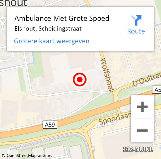 Locatie op kaart van de 112 melding: Ambulance Met Grote Spoed Naar Elshout, Scheidingstraat op 10 augustus 2015 05:17