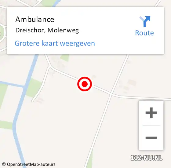 Locatie op kaart van de 112 melding: Ambulance Dreischor, Molenweg op 10 augustus 2015 10:52